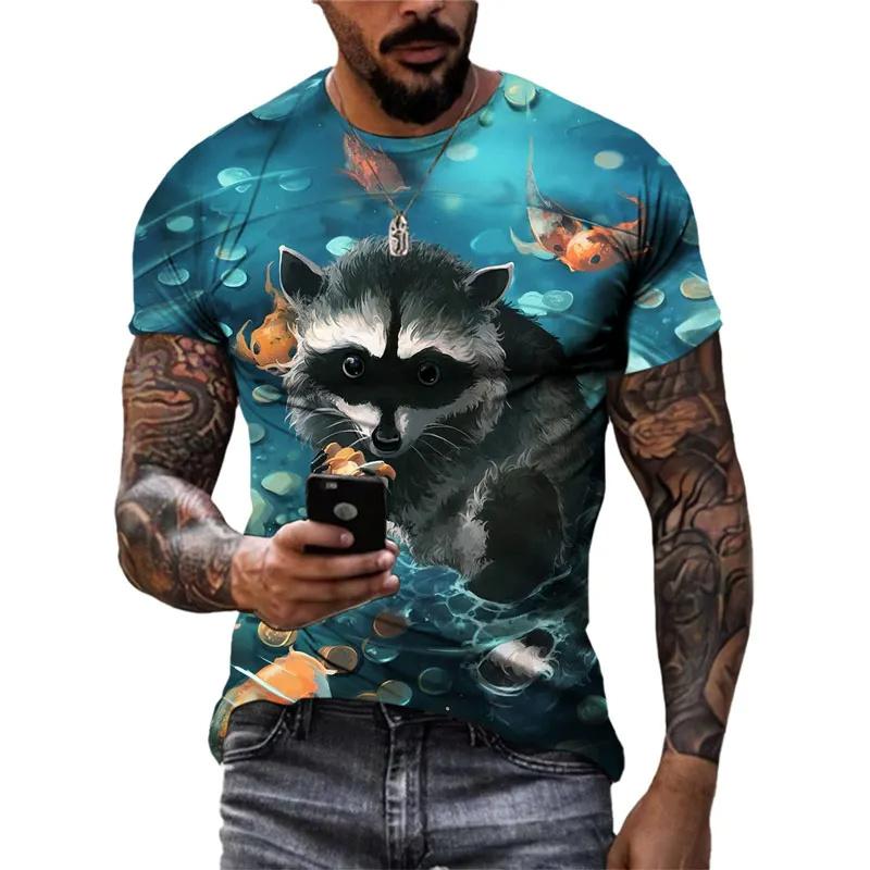 3D Printed Funny Raccoon T Shirt For Men Cute Animal Pattern T-Shirts Summer Fashion Casual Round Neck Tees Loose Short Sleeves