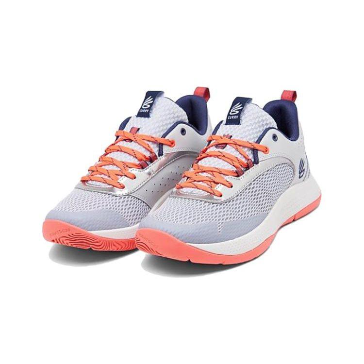 Under Armour 3Z6 Slip Resistant Cushioning Abrasion Resistant Low top Basketball Shoes Gray Blue Teenagers 3025091-101