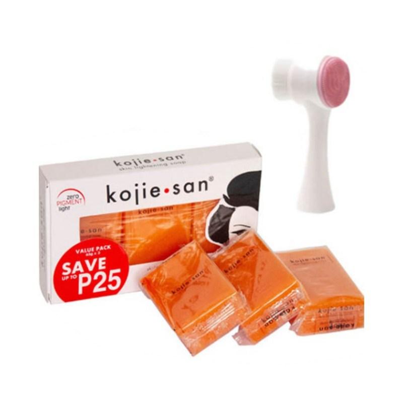 Kojie-san Skin Lightening Soap 65g*3 Pcs (Kojie-san Soap Facial Cleansing Brush Free Gift), 65g X 3 Pcs