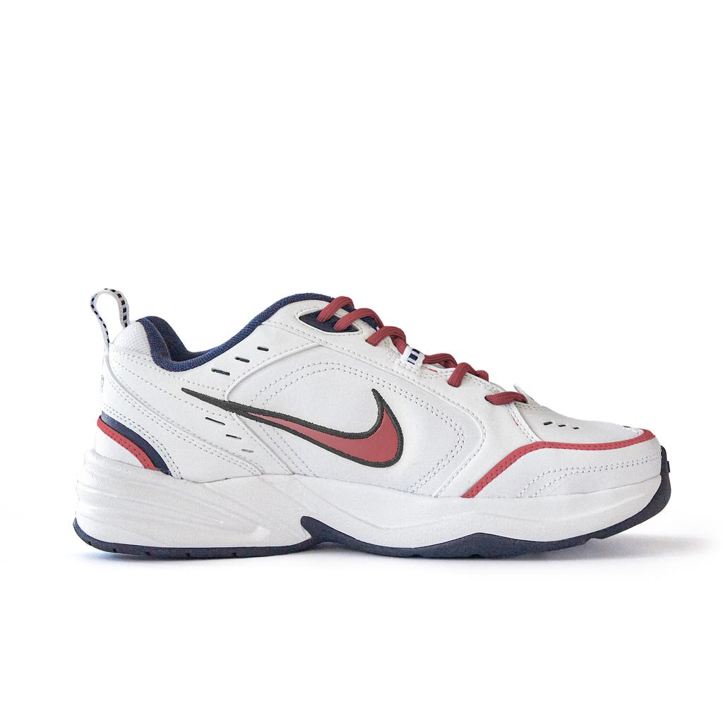 Nike Air Monarch 4 Slip Resistant Abrasion Resistant Low Top Chunky Sneakers Unisex White Red 415445-102(Team354-)