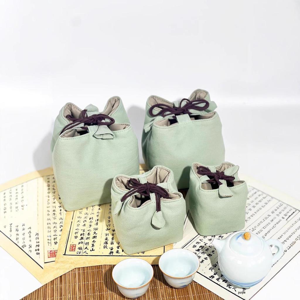 Compact Travel Tea Set with Bag: One Pot, Four Cups - Durable Cotton Linen