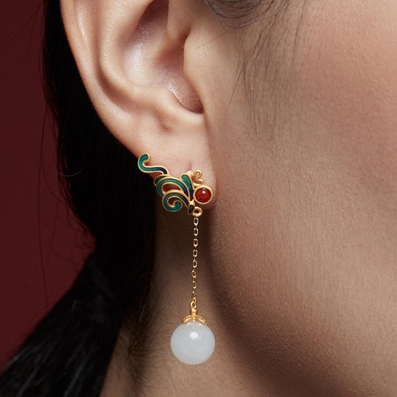 

Длинные кисточки с имитацией нефрита Хэтянь, винтажные серьги-подвески, традиционные китайские украшения