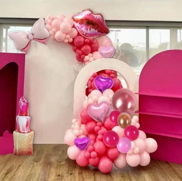 Pink Bow Lipstick Aluminum Film Balloon Set Girl Birthday Party Venue Decoration