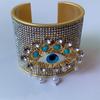 Full Rhinestone Demon's Eye Bracelets Metal Geometric Cuff Bangles  Decoration