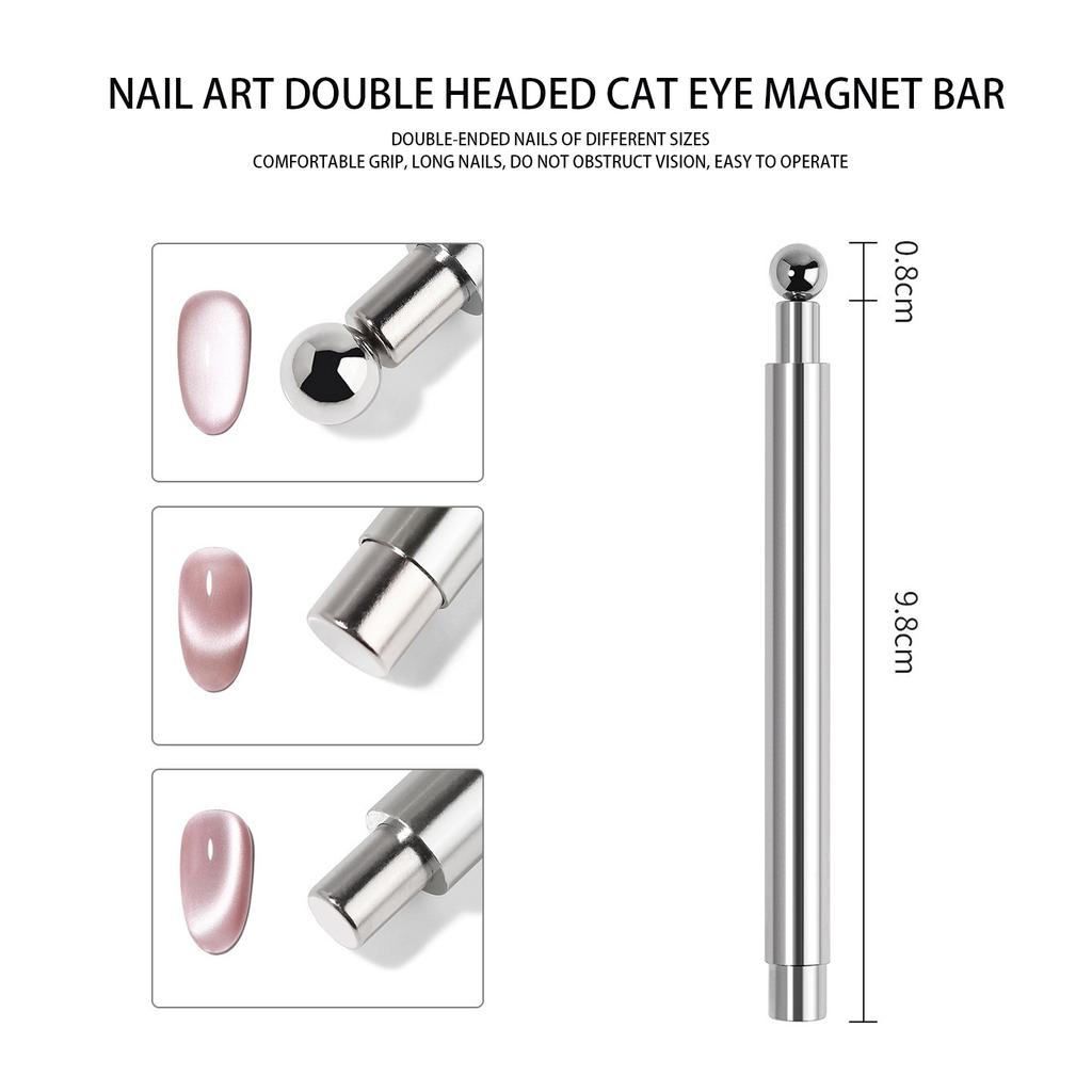 Nail Wand Double-headed Magnet Rod Wide Light Glass Beads Cat's Eye Strong Magnetic Stone Multi-functional Wand Magnet.