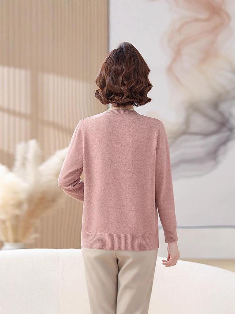 2024 Women's Autumn Knit Sweater – Versatile Round Neck Base Layer for Middle-Aged & Elderly