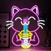 Boba Tea Neon Sign Cat Beer Neon Sign Bubble Tea Shop Sign Led Wall Decor Dimmable Room Decoration Dessert Shop Bar Club USB