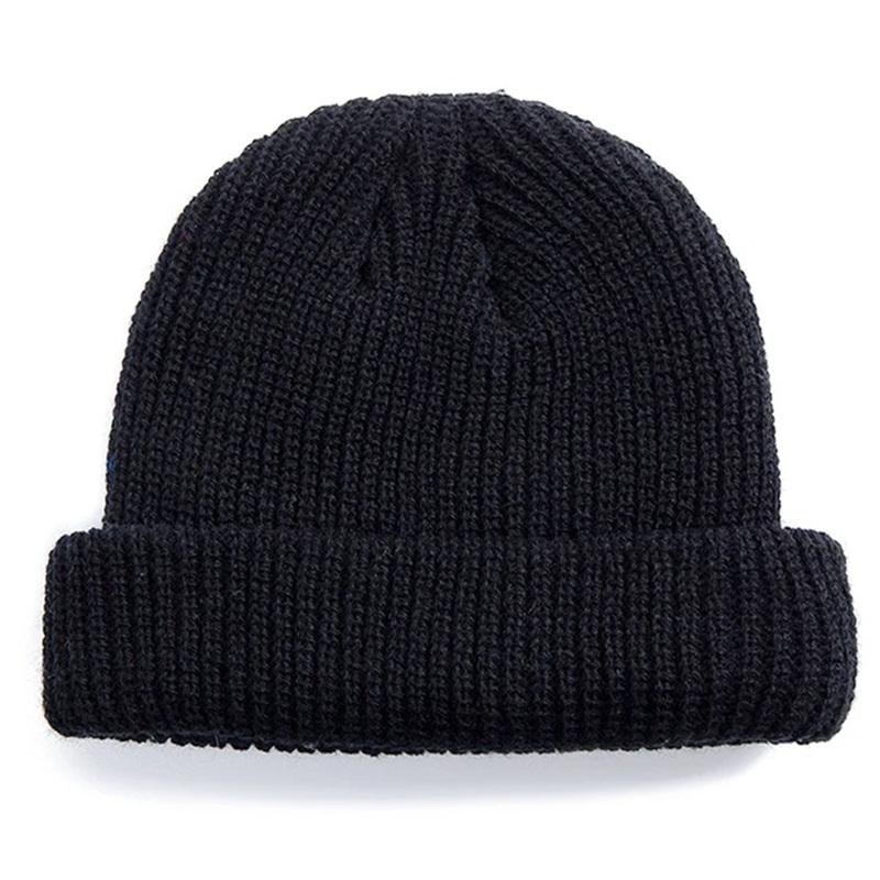 Unisex Autumn Winter Ribbed Knitted Hat Soft Cuffed Short Melon Cap Men Women Navy Style Beanie Hat