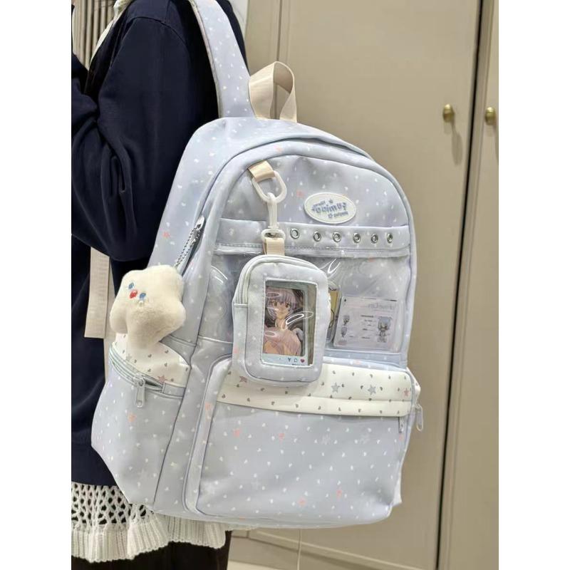High-value sweet pink polka dot junior high school student backpack female volume two-dimensional transparent bar high school student backpack