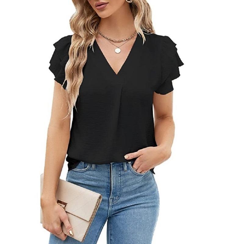 BITCED Women's Fashion Casual Short Sleeve V-Neck Blouses & Shirts