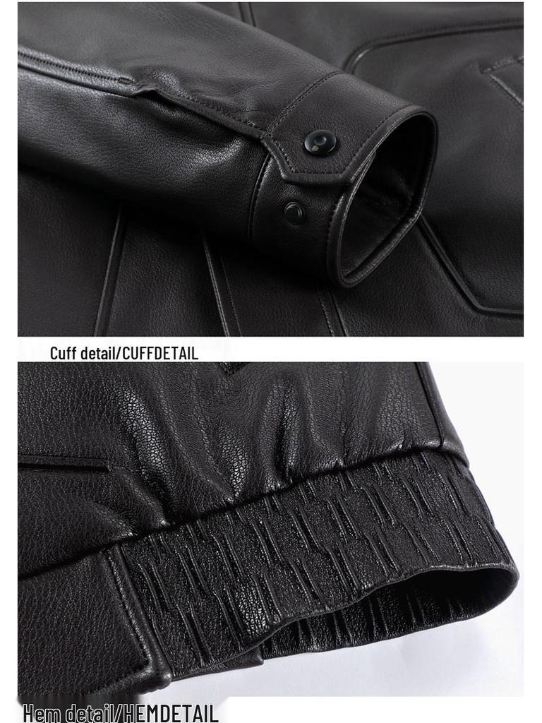 Luxury Men's Winter Leather Jacket with Down Liner - Middle-Aged Business Casual Warm Fur
