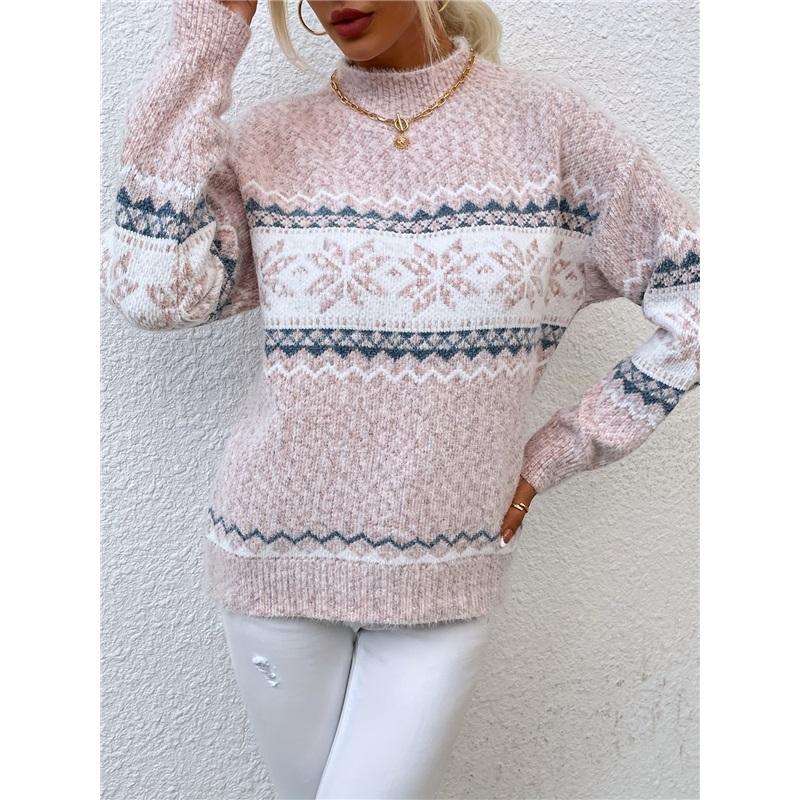 Half Turtleneck Snowflake Sweater Women