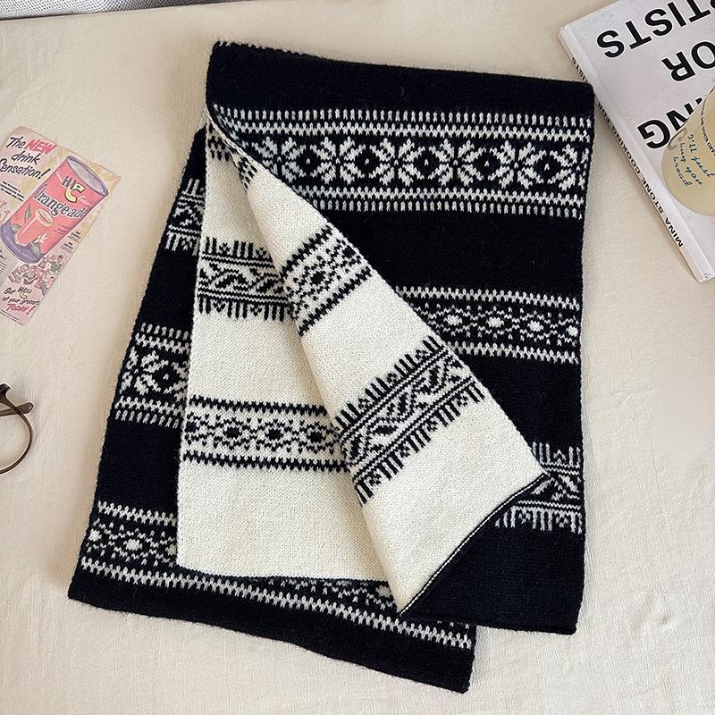 .1Pc Thickened Double-sided Knitted Scarf For Women Windproof Muffler Warm Shawl New Year's Christmas Accessories