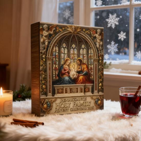 Renaissance Holy Family Advent Calendar 24-Day Christmas Countdown Box with Biblical Nativity Scene Ornaments Holiday Decor for Kids And Family