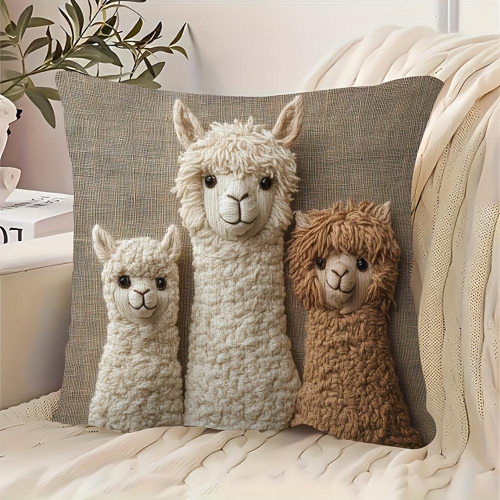 Alpaca Pillow Covers Machine Washable Polyester with Zipper Closure, Vintage Home Decor Suitable for Living Room