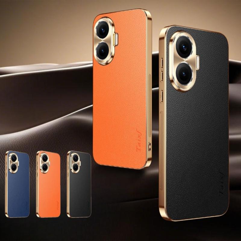 

Case For Redmi Turbo 4 Leather Plating Shockproof Cover For Note 14 13 Pro + Plus 12 Turbo Texture Lichee Pattern Cases Bumper Redmi Turbo 4 помаранчевий