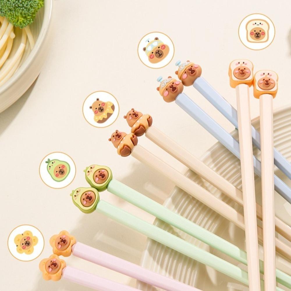1/5 Pairs Easy To Use Chopsticks Anti-Slip Food Clip Cartoon Capybara Chopsticks  Kids Supply