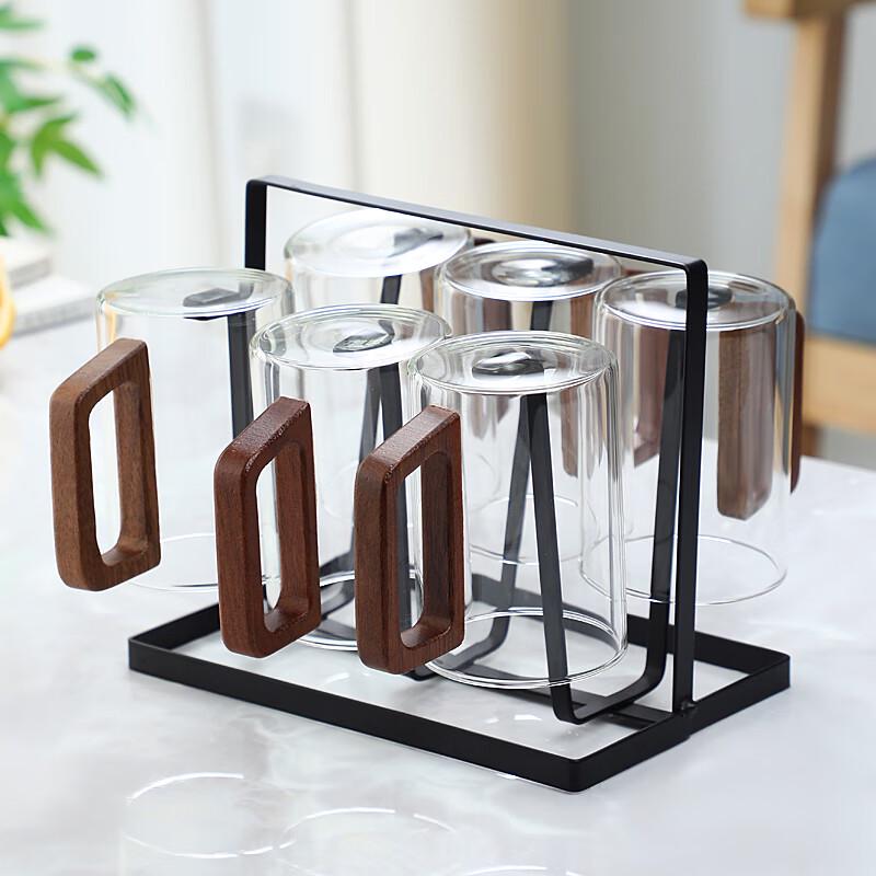 

Glass Water Cup Set with Wooden Handle