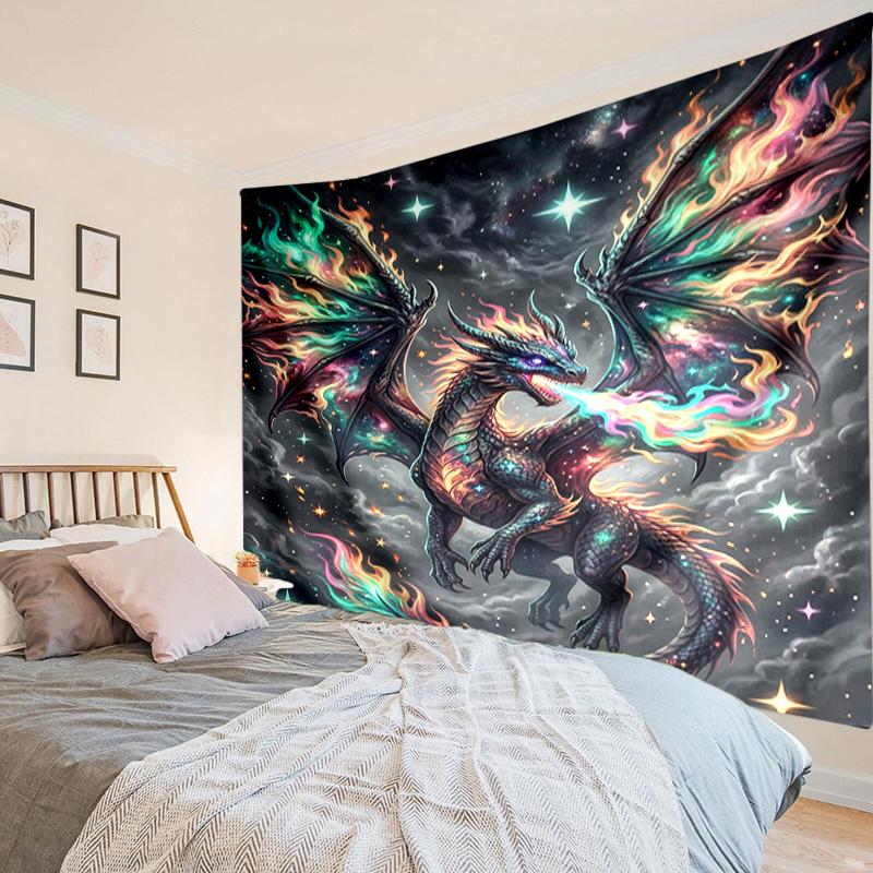 Blue Dragon Holding Stars Tapestry Room Decoration Wall Hanging for Living Room Bedroom, Dormitory, Birthday and Christmas Gifts