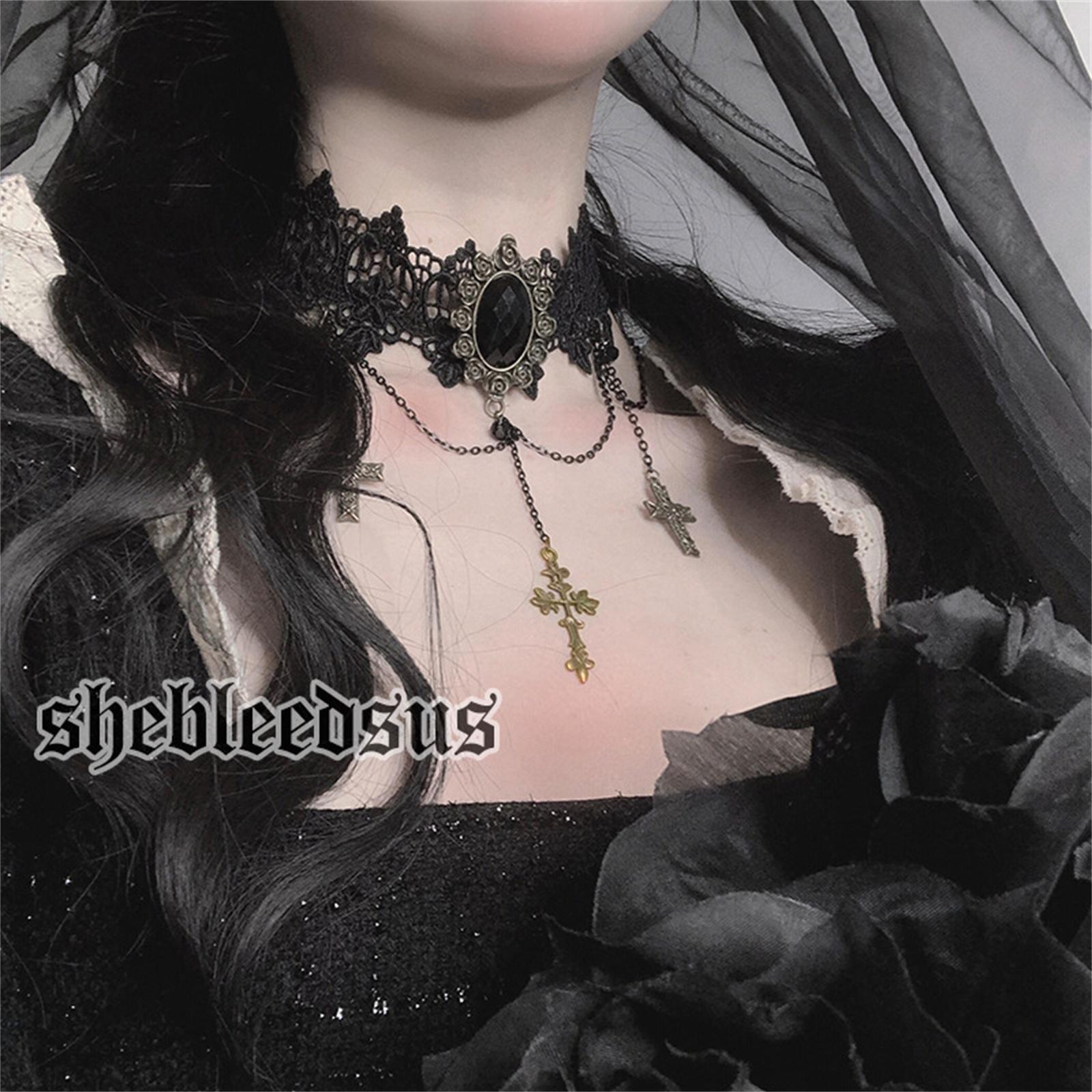 

Elegant Vintage Princess Black Lace Gothic Statement Necklace Bracelet V Ictorian L Olita Choker Pendant V Ampire Chain One Size чёрный