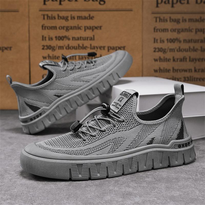 Fashion Men Shoes 2025 Summer New Breathable Fly Weave Mesh Elastic Band Casual Shoes Outdoor Comfortable Non Slip Sewing Running Shoes