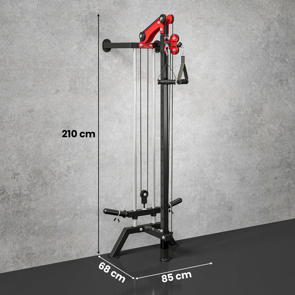 Katrol Gewichtstrainingsstation Kabelmachine LAT Wandmontage Aanpasbare Gewichtslast 85x68x210cm Zwart