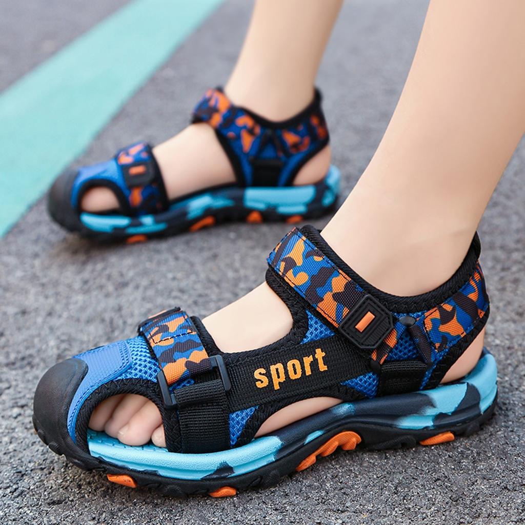 Summer Sport Sandals For Children's 5-15 Years Boys Breathable Anti-Slip Beach Shoes Girls Outdoor Anti-Bump Closed Toe Sandails