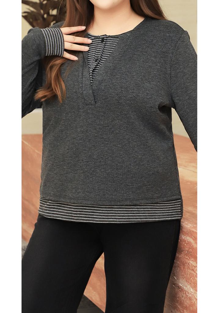 Plus Size Women S Striped Patchwork Long Sleeve Mock Two Piece Top