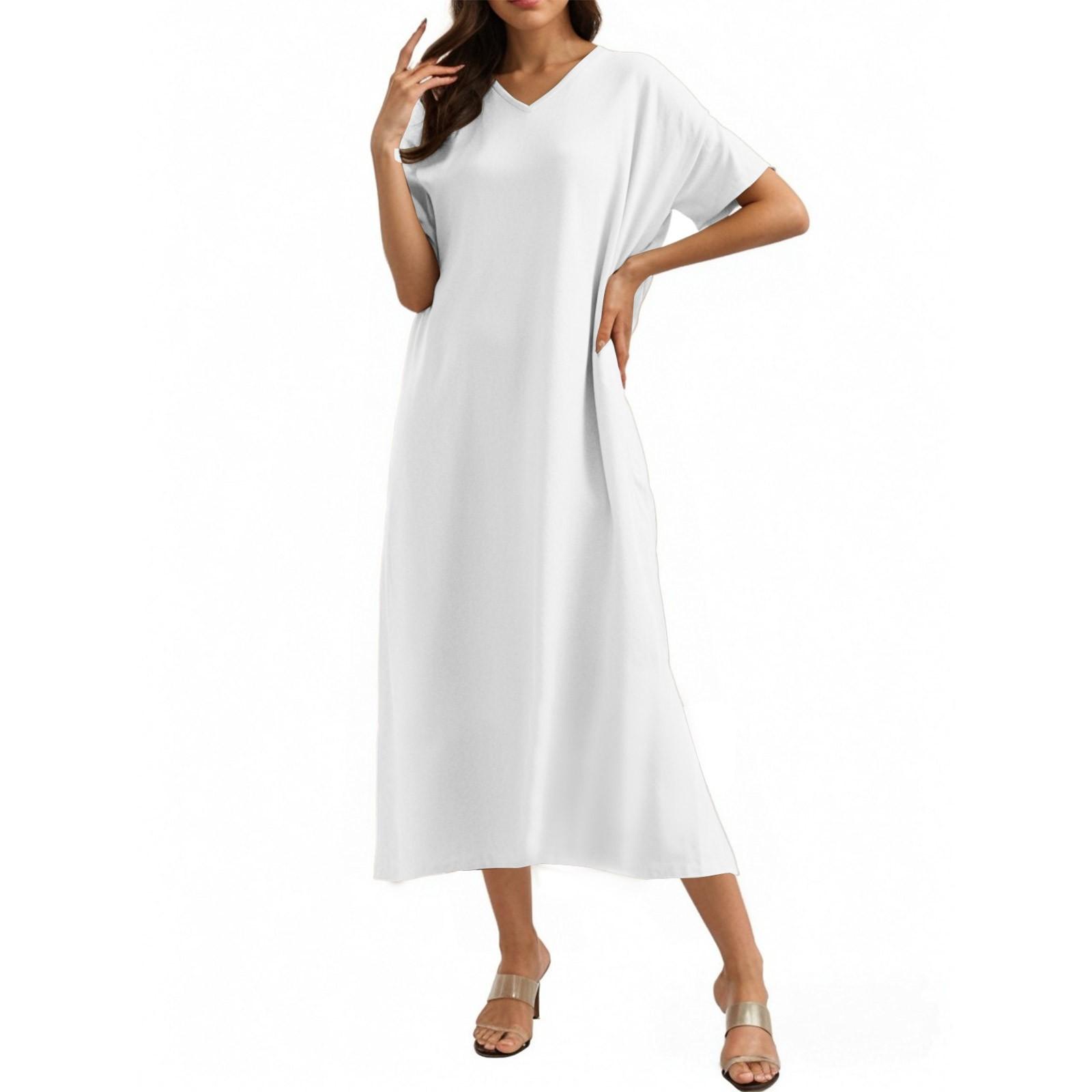 

Модное женское однотонное платье с V-образным вырезом, длинное, свободное XL белый