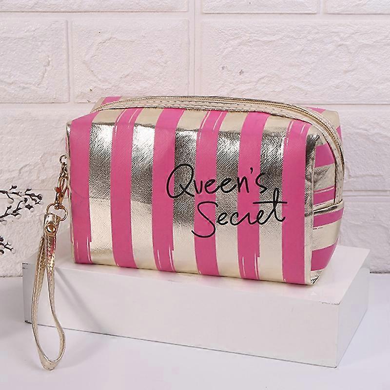 Multifunctional Striped PU Waterproof Cosmetic Toiletry Bag