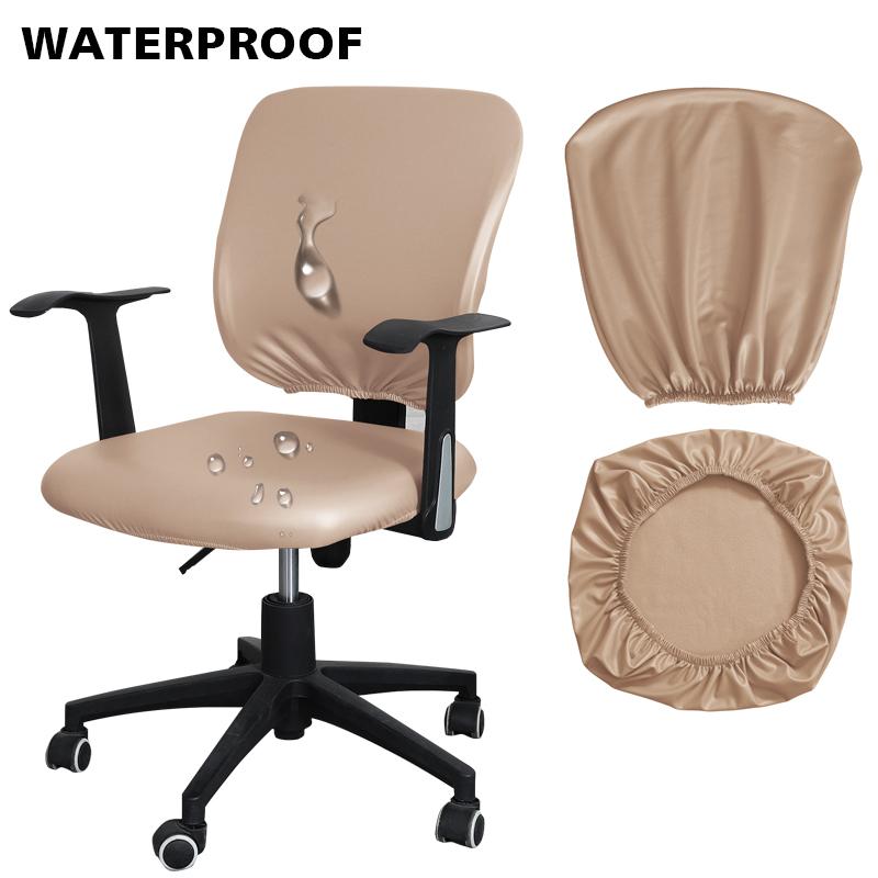 Waterproof PU Leather Split Chair Cover Stretch Anti-dirty Office Computer Rotate Seat Cover Armchair Slipcover for Home Hotel