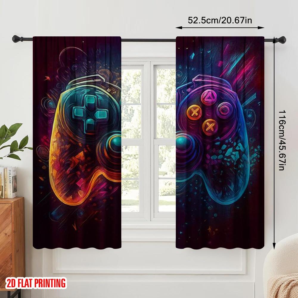 2 Stück, 2D-Flachdruck Fenstervorhang CyberJoystick 100% Polyester (ohne Stange) Feiertagsgebrauch für Schlafzimmer, Wohnzimmer, Büro