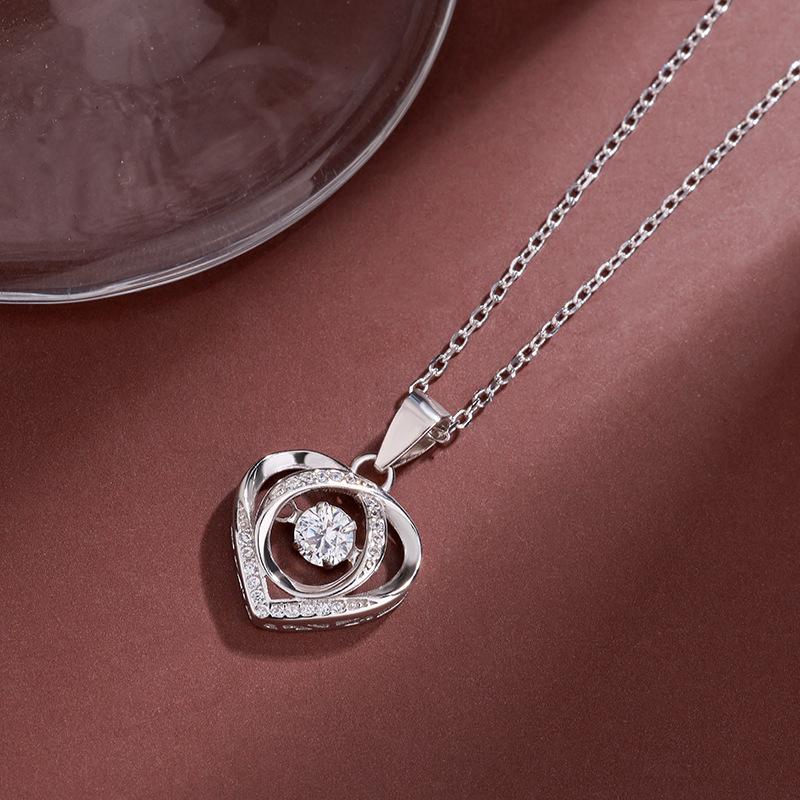 S925 Sterling Silver Heart Necklace for Women, Light Luxury Elegant Heart-Shaped Pendant