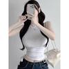 Women's Sporty Style Sleeveless Tight T-Shirt with Ruffled Base Layer, Half-High Neck, Thin and Slightly See-Through