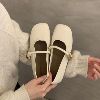 Mary Jane Schuhe mit weicher Sohle, runde Zehenpartie, flacher Ausschnitt, Sommer neu, neu, chinesisch, vielseitig, Ein-Wort-Riemen, Einzelne Schuhe, flach, Damen