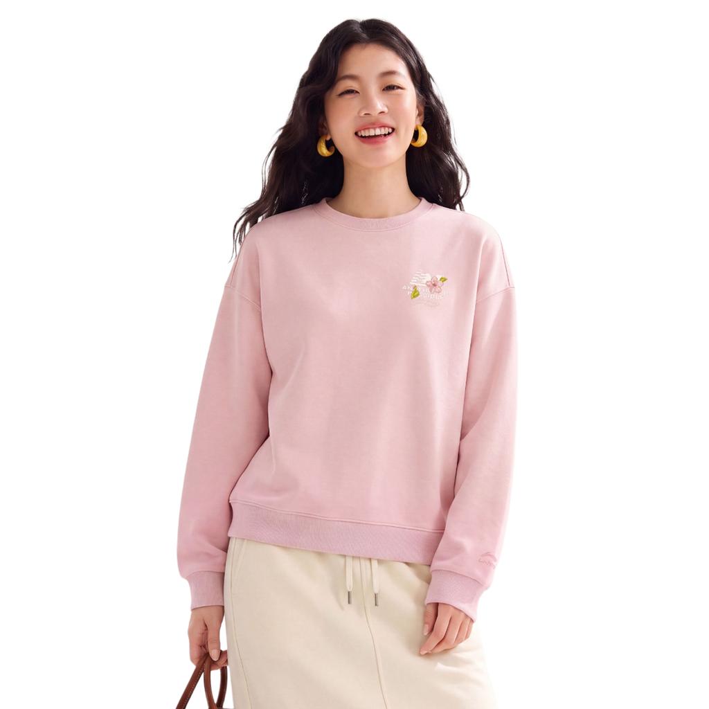 Li-Ning Sports Lifestyle Series Letter Minimalist Versatile Fashion Loose Sweatshirt Women sweatshirt AWDWF06-7