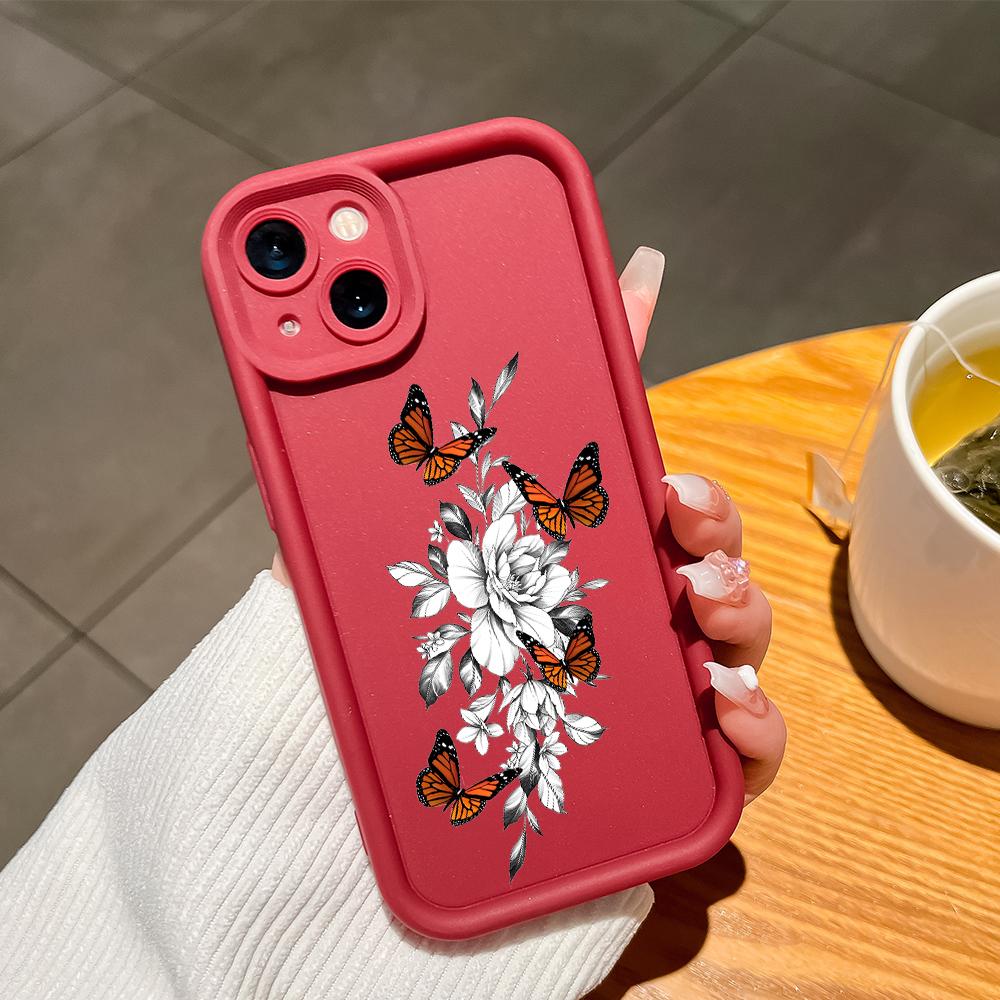For iPhone 16 15 14 13 12 11 Pro Max XS Max XR X SE 8 7 Flowers Butterfly Pattern Soft Silicone Full Lens Protect Phone Case
