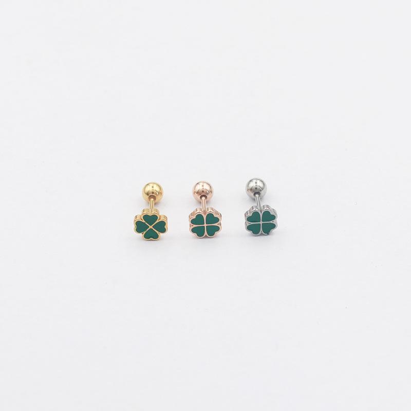 Feine Nadel aus Titanstahl, zum Schlafen, ohne die kleinen vierblättrigen Kleeblatt-Ohrringe zu entfernen, einfache, vielseitige Ohrknochen-Ohrringe, Ohrschmuck für Damen
