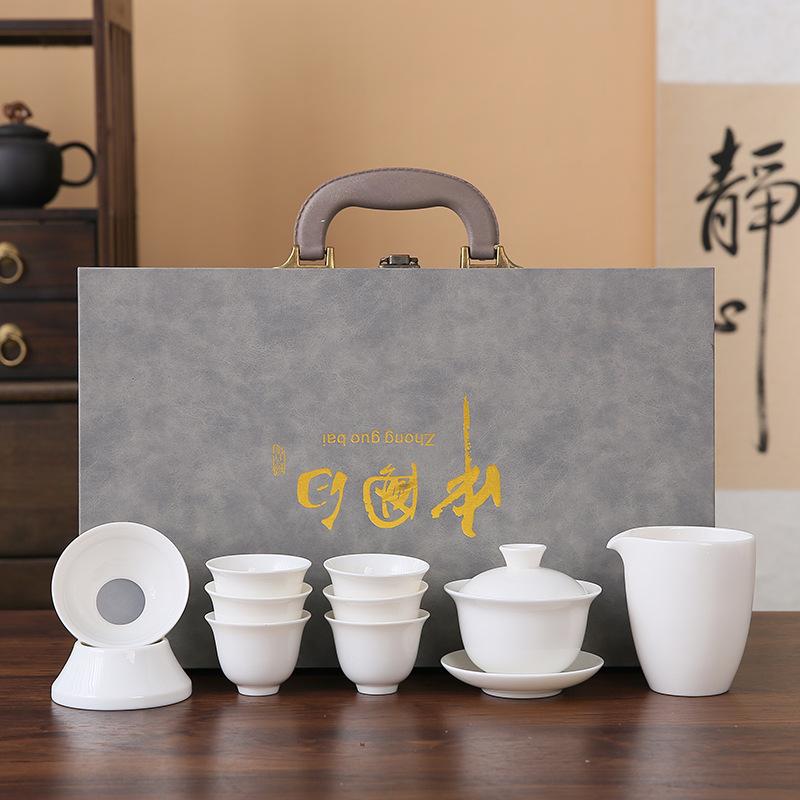 Yanzhi Jade White Porcelain Covered Bowl Tea Set, Embodying The Beauty of Classical Aesthetics, Made of White Porcelain