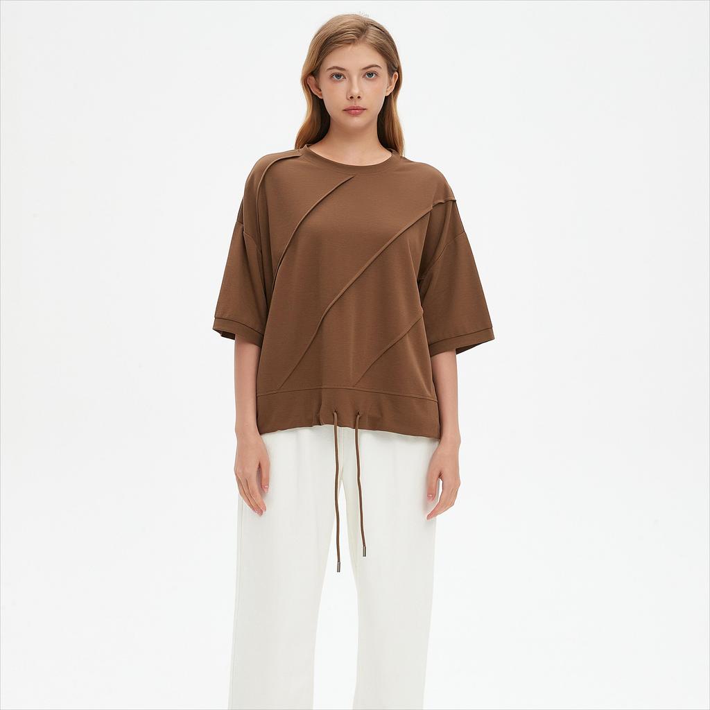 DIMANAF 2025 Plus Size Summer Solid Bat Stripe T-shirt Women Short Sleeve Loose Tops Tees