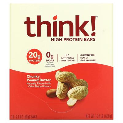 Think!, High Protein Bar, Chunky Peanut Butter, 10 Packs, 60g (2.1oz) Each