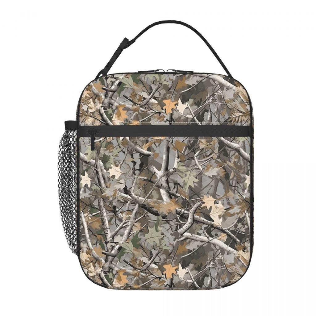 Camouflage mit Blatt- und Astmuster Isolierte Lunchtasche für Damen Kinder Tragbar Lebensmittelboxen Thermische Lunchbox Tragetasche
