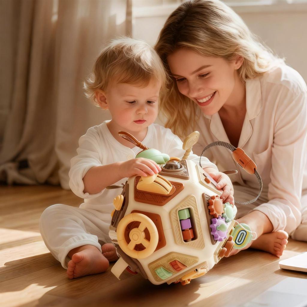 Educational Baby Busy Cube Toys Parent-Child Interaction Activity Busy Cube Sensory Toys for Toddler for Carseat Plane Travel
