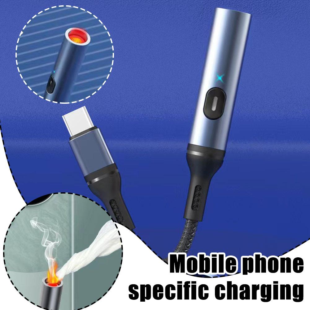 Portable USB Car Data Cable With Cigarette Lighter Smartphone Fast Charging Windproof For IPhone Type C Micro-USB Metal No Rust