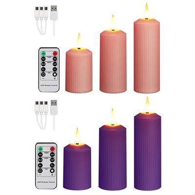 3 Stück Wasserdichte Outdoor-Kerzenlicht mit Fernbedienung USB Wiederaufladbar Indoor Outdoor Elektronische Rosa Kerzen mit USB-Kabel