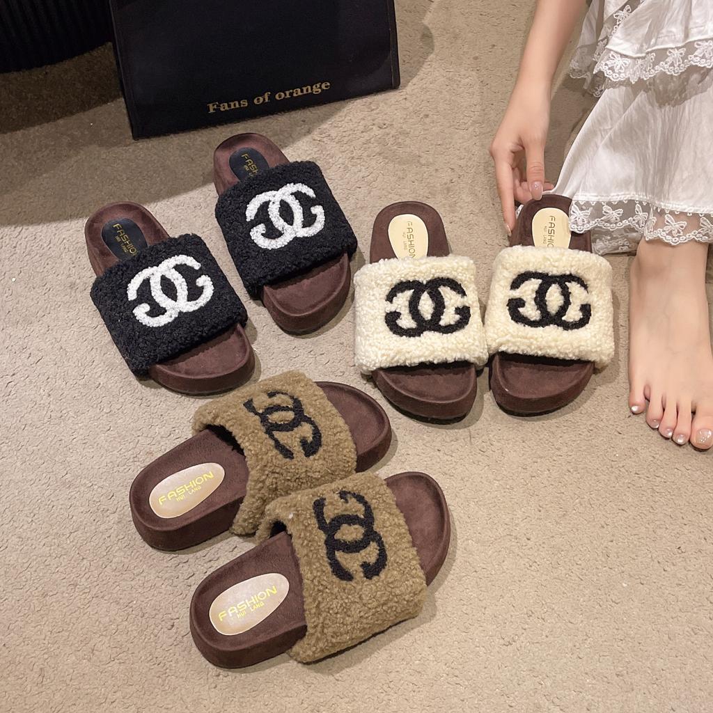 Xiaoxiangfeng Thick-bottomed Height-increasing Fluffy Slippers for Women's 2025 Autumn and Winter New Outer Wear, High-end Fashion Versatile Cotton S