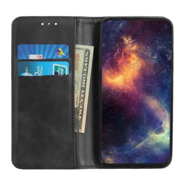 Etui portefeuille noir pour Samsung Galaxy A02S Housse à fermeture magnétique et 2 Verres trempés 2,5D avec Stylet Toproduits®