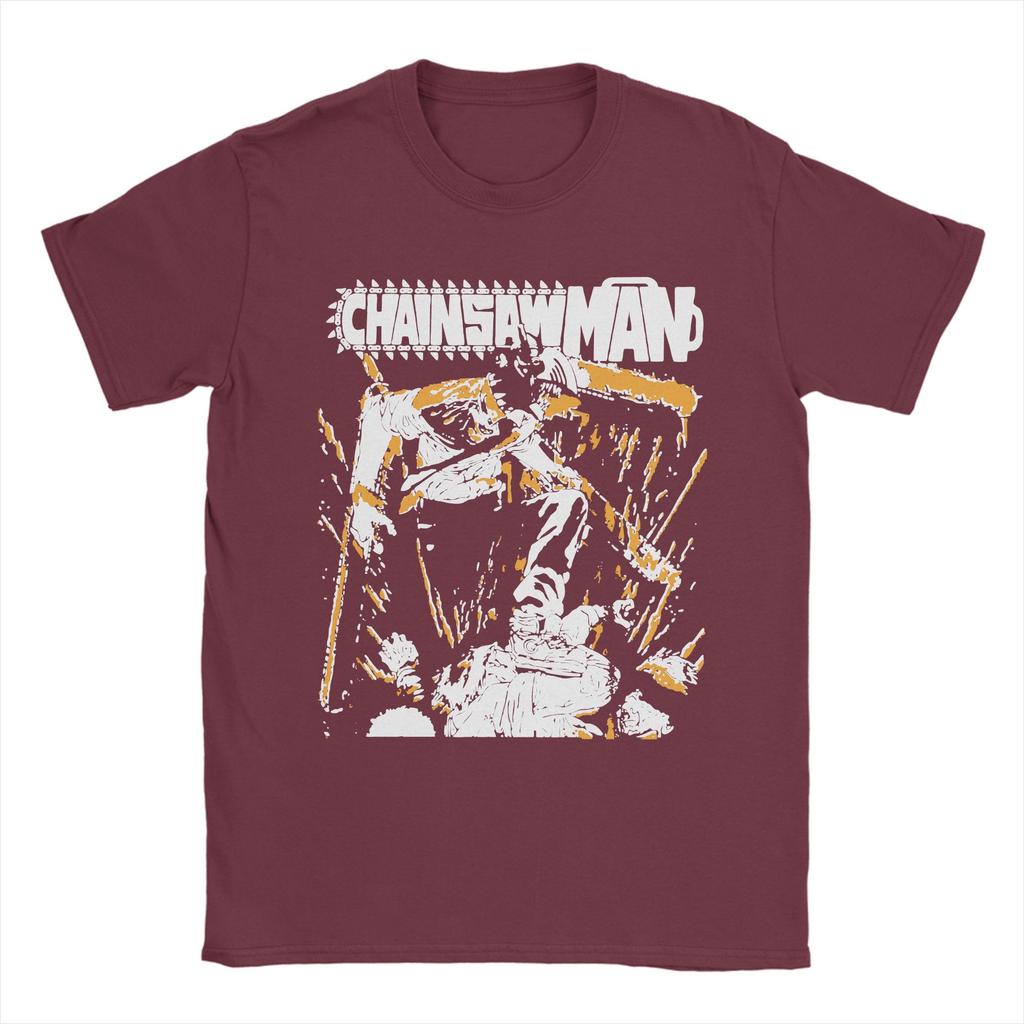 Chainsaw Man T-Shirt für Herren Humor Reine Baumwolle T-Shirts Rundhals Kurzarm T-Shirt Einzigartige Kleidung