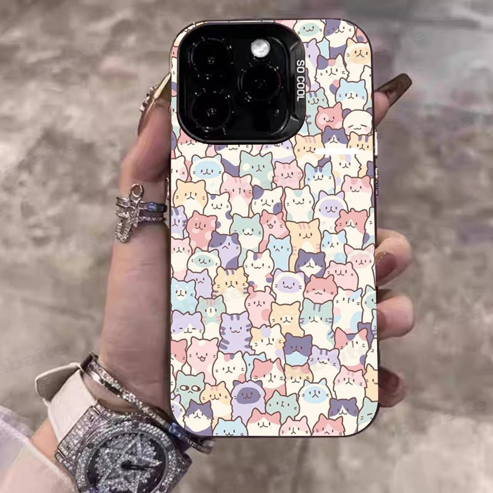 Cartoon Cute Cats Background Phone Case For IPhone 17 16 15 14 11 12 13 Pro Max Pro Plus Colored Silver Cover