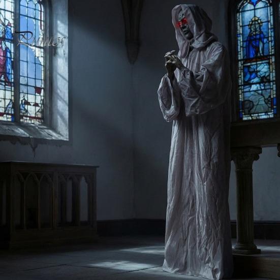 Animierte Zombie-Requisiten mit Licht und Ton, Gruseliger stehender Geist Halloween-Dekoration, Aktivierter Nonnen-Skelett-Geisterhaus-Schreck-Party-Zubehör